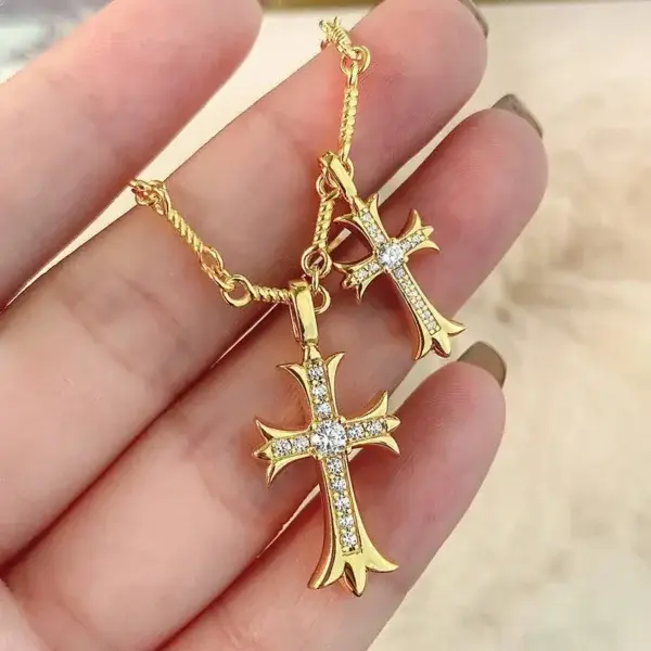 Lymphatic Magnetic Therapy Cross Design Diamond Necklace