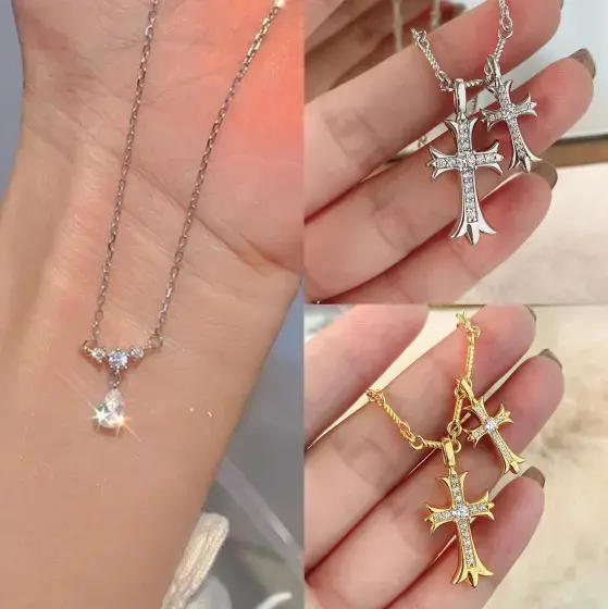 Lymphatic Magnetic Therapy Cross Design Diamond Necklace