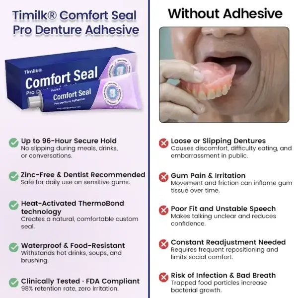 Comfort Seal Pro Denture Adhesive🦷💜FDA Certified (Clinically Proven 96- Hour Lock Hold for Secure, Comfortable & Zinc-Free Denture Fit) - Image 6